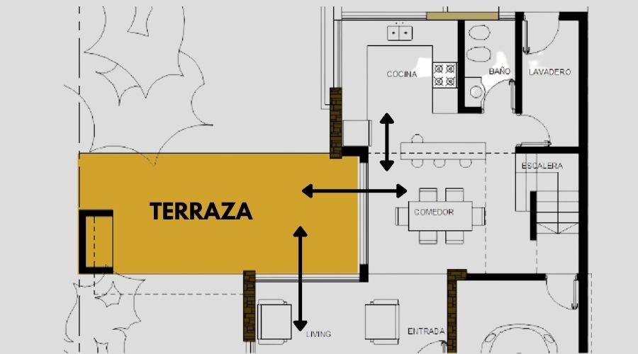 plano de terraza con parrilla y barbacoa