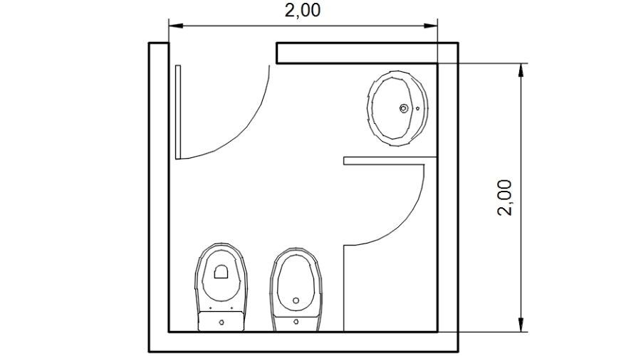 plano de distribucion de un baño de 2x2 mts